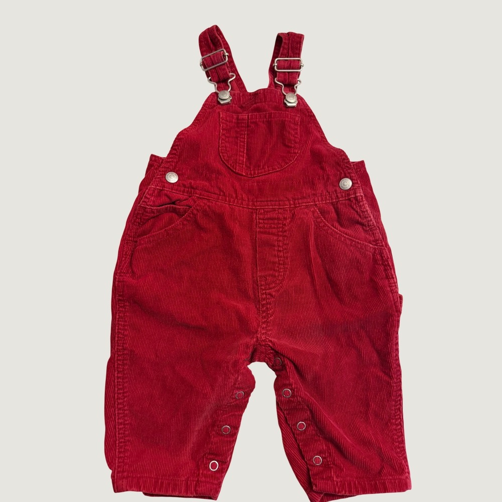 Vintage Baby Gap Red Corduroy Overalls 6-12 Months Carpenter Style Snaps